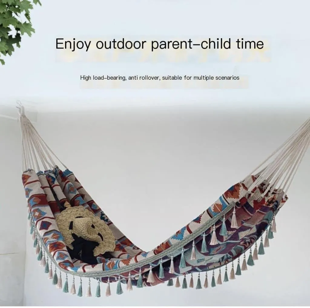 Hammock Double Outdoor Jacquard Retro Geometric Nordic Canvas Double Plus Size Hammock Outdoor Indoor Camping Portable Hammock Outdoor(A)