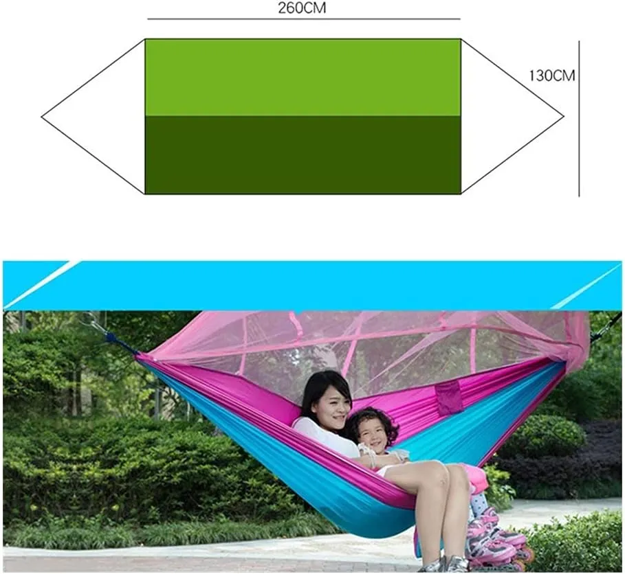 Hammock Handmade 1-2 Person Portable Outdoor Camping Hammock with Mosquito Net High Strength Parachute Fabric Hanging Bed Hunting Sleeping Swing Swing, Fruite Green a