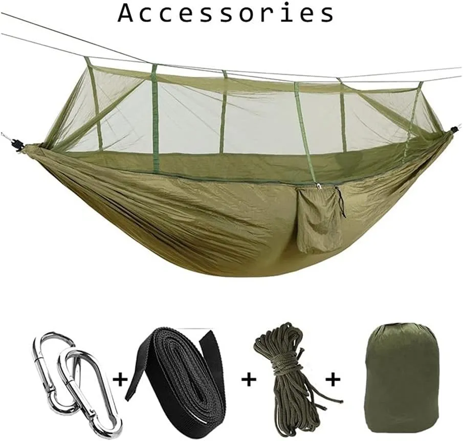 Hammock Handmade 1-2 Person Portable Outdoor Camping Hammock with Mosquito Net High Strength Parachute Fabric Hanging Bed Hunting Sleeping Swing Swing, Fruite Green a
