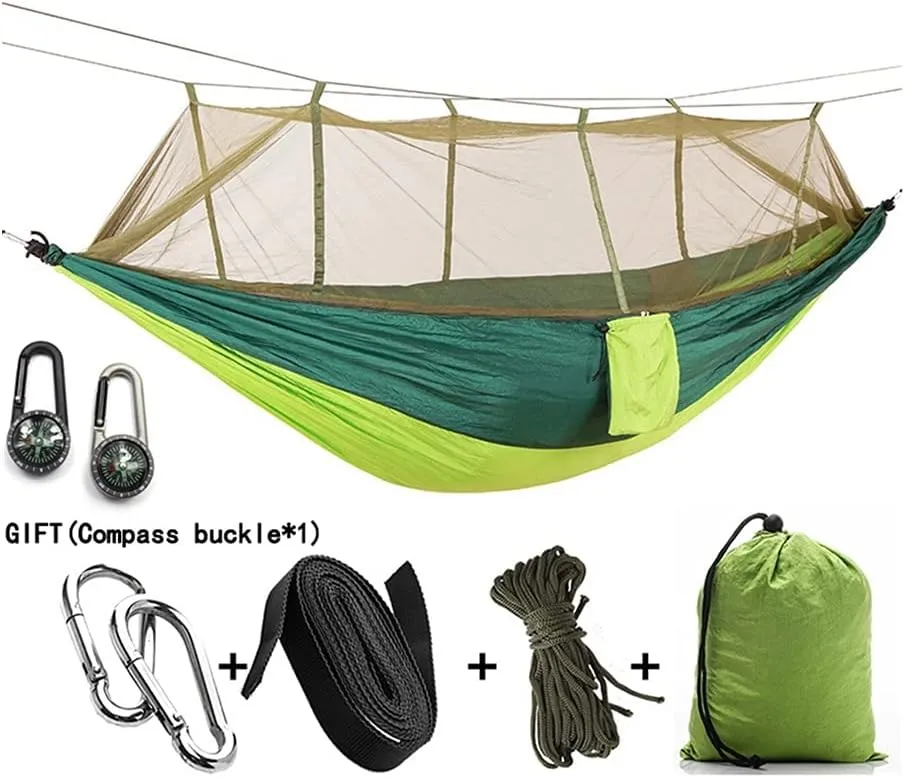 Hammock Handmade 1-2 Person Portable Outdoor Camping Hammock with Mosquito Net High Strength Parachute Fabric Hanging Bed Hunting Sleeping Swing Swing, Fruite Green a