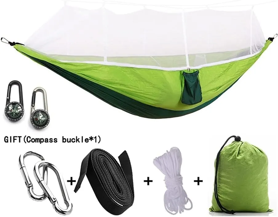 Hammock Handmade 1-2 Person Portable Outdoor Camping Hammock with Mosquito Net High Strength Parachute Fabric Hanging Bed Hunting Sleeping Swing Swing, Fruite Green B