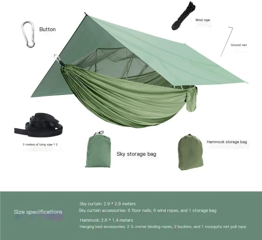 Hammock Outdoor Mosquito Net Hammock Anti-Mosquito Canopy Tent Set Waterproof Portable Sunshade Camping Outdoor Hammocks for Outside(Yellow,Small)