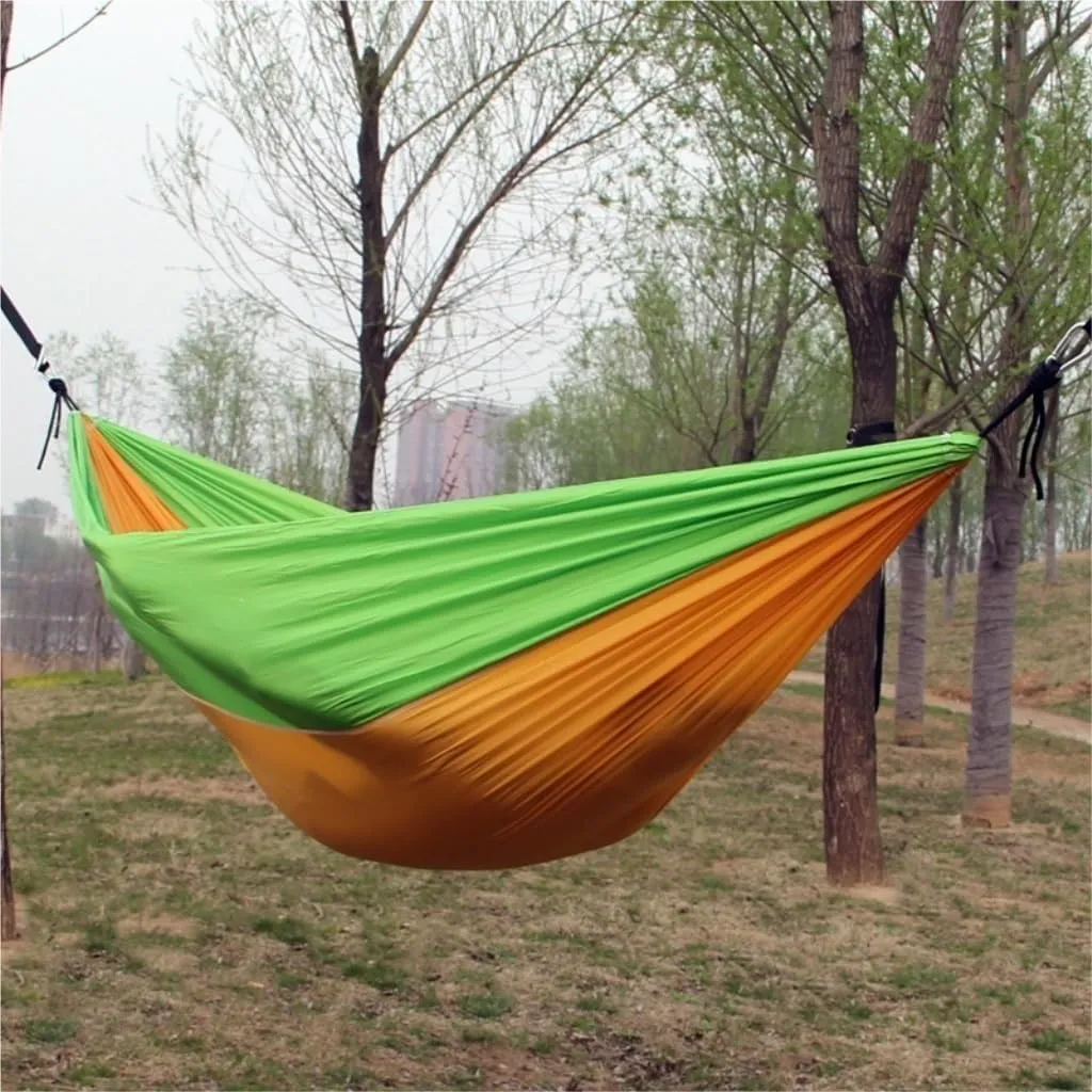 Hammock Outdoor Single Double Parachute Cloth Hammock Outdoor Light Breathable Swing Chair Portable Camping Hammock Hammocks for Outside(Yellow)