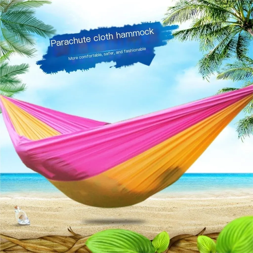 Hammock Outdoor Single Double Parachute Cloth Hammock Outdoor Light Breathable Swing Chair Portable Camping Hammock Hammocks for Outside(Yellow)