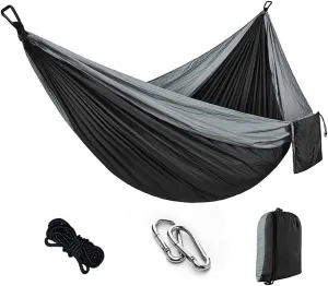 Hammock Portable Camping Hammock,Double Hanging Bed,Lightweight Nylon Parachute Hammock, Outdoor Survival Travel Leisure Sleeping Swing, Black