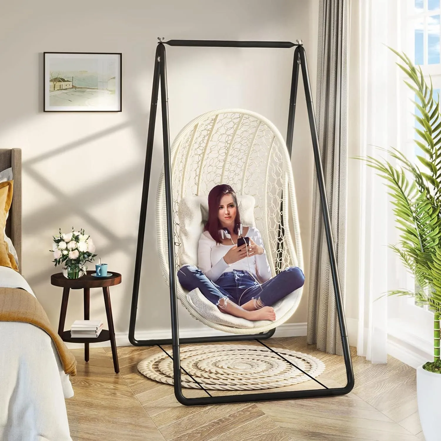 Hammock Stand Hammock Chair Stand Hammock Stand Portable Hammock Stand Only A-Shaped Strong Load Bearing Anti-Deformed Hammock Chair Stand Swing Seat Metal Support Rack (Black)