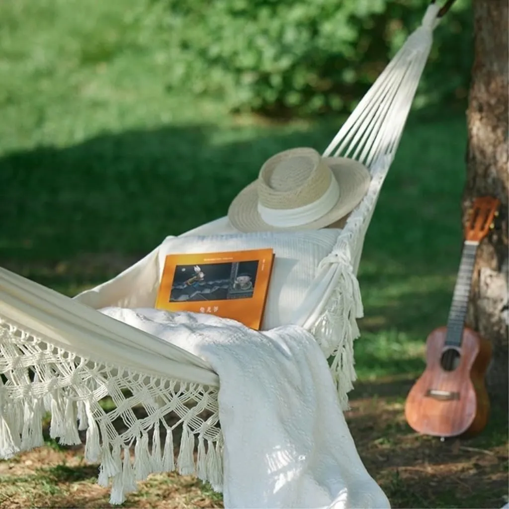 Hammocks Hammock Swing Anti-Rollover Polyester Cotton Tassel Hammock Single Person Portable Outdoor Camping Hammock Camping Hammocks
