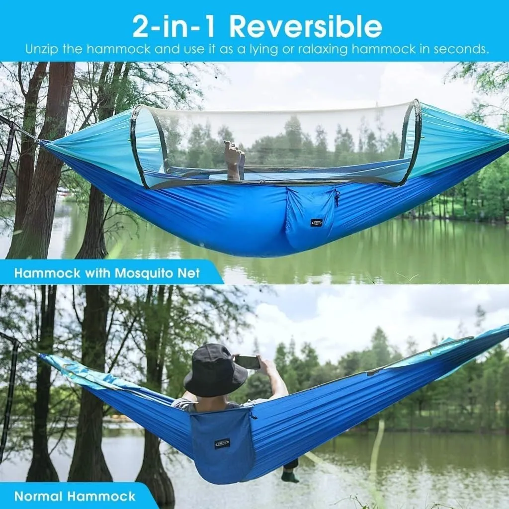 Hamock Automatic Quick-Opening Portable Mosquito Net Nylon Hammock Nylon Cloth Strut Outdoor Anti-Mosquito Hammock Hanmock(Green)
