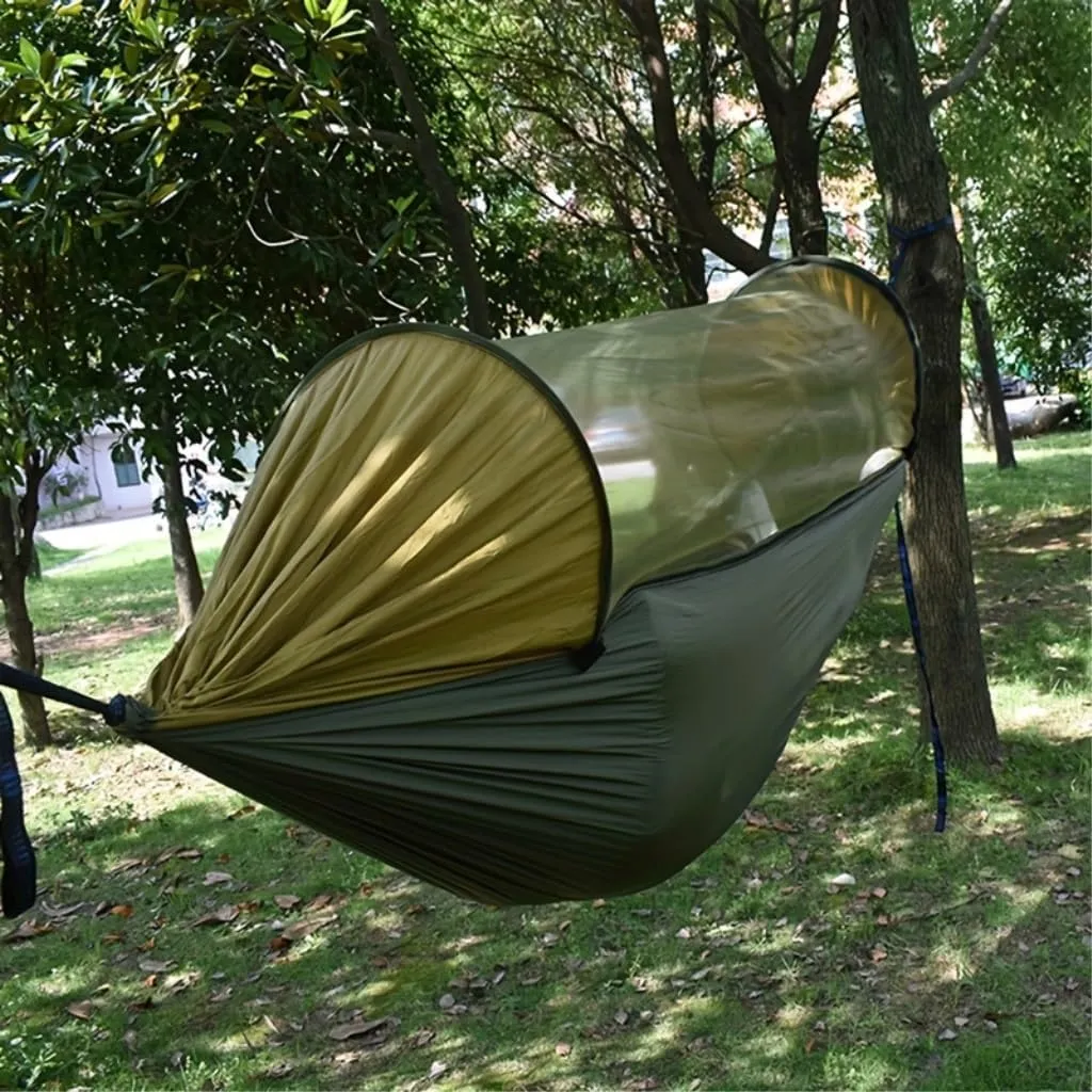 Hamock Automatic Quick-Opening Portable Mosquito Net Nylon Hammock Nylon Cloth Strut Outdoor Anti-Mosquito Hammock Hanmock(Green)
