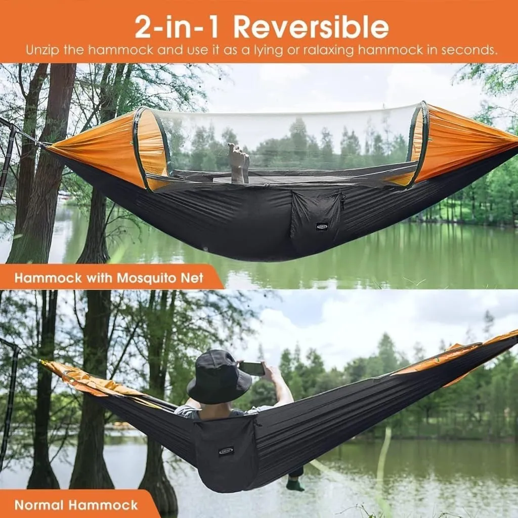 Hamock Automatic Quick-Opening Portable Mosquito Net Nylon Hammock Nylon Cloth Strut Outdoor Anti-Mosquito Hammock Hanmock(Green)