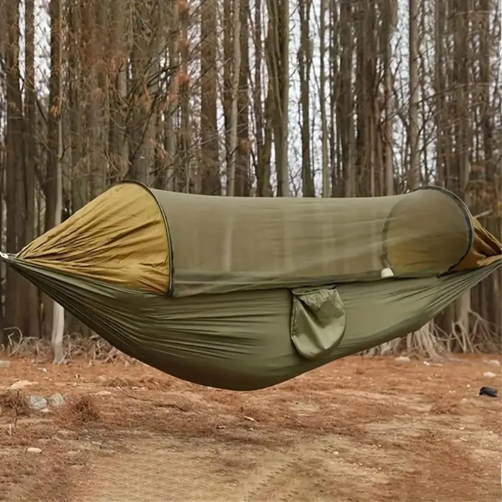 Hamock Automatic Quick-Opening Portable Mosquito Net Nylon Hammock Nylon Cloth Strut Outdoor Anti-Mosquito Hammock Hanmock(Green)