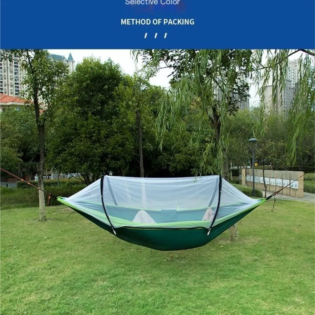 Hamock Hammock Automatic Quick Opening Anti-Mosquito and Anti-Rollover Double Portable Swing with Mosquito Net Hanmock(Rood)
