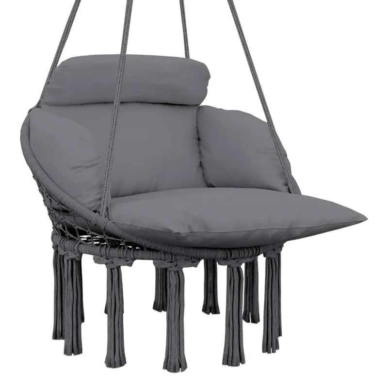 Hanging Indoor Soft Cotton Rope Robust Outdoor With Swing Hammock Seat Chair Future-proof Grey Outsunny Cushion, Dark Style Garden Boho For