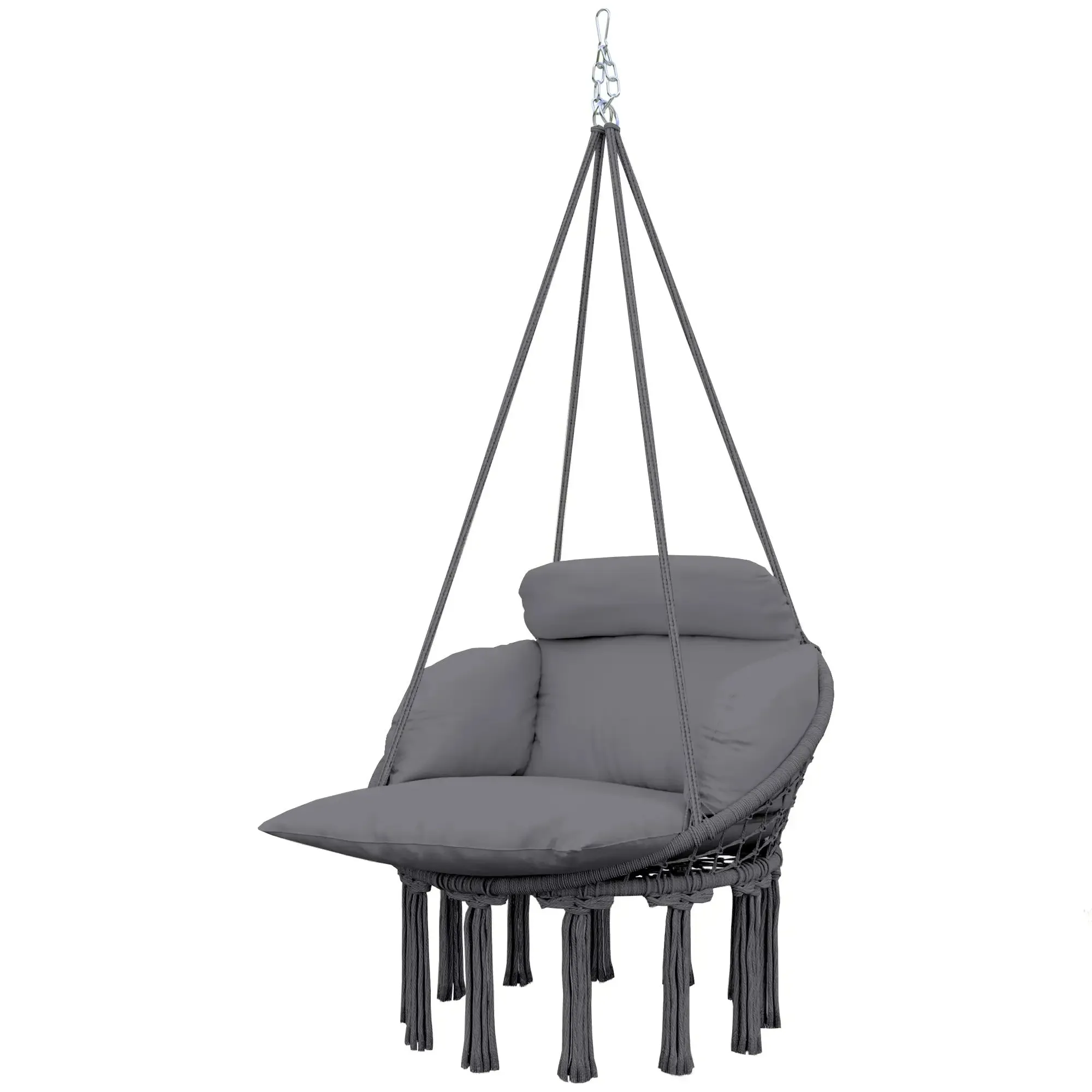 Hanging Indoor Soft Cotton Rope Robust Outdoor With Swing Hammock Seat Chair Future-proof Grey Outsunny Cushion, Dark Style Garden Boho For