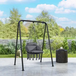 Hanging Indoor Soft Cotton Rope Robust Outdoor With Swing Hammock Seat Chair Future-proof Grey Outsunny Cushion, Dark Style Garden Boho For