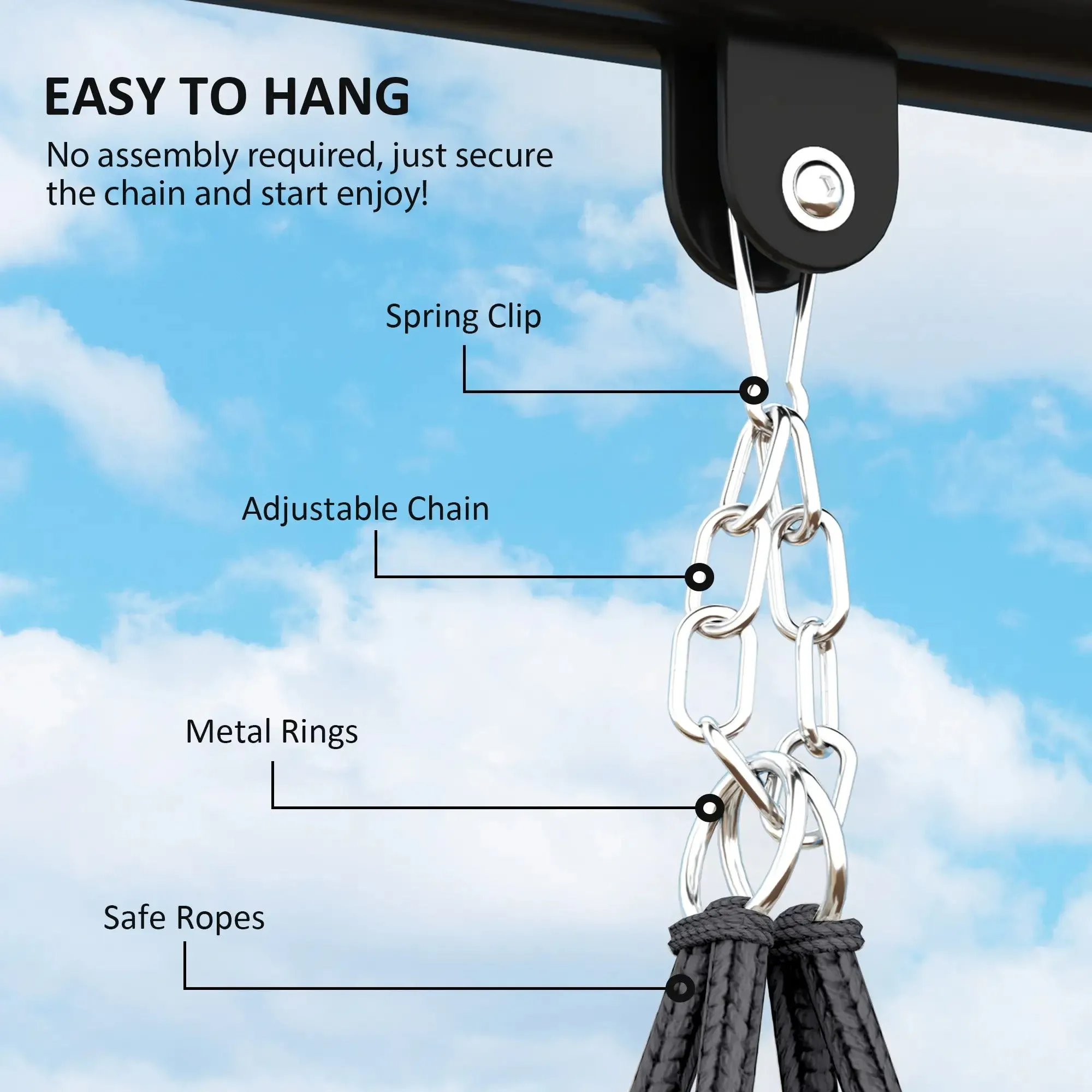 Hanging Indoor Soft Cotton Rope Robust Outdoor With Swing Hammock Seat Chair Future-proof Grey Outsunny Cushion, Dark Style Garden Boho For