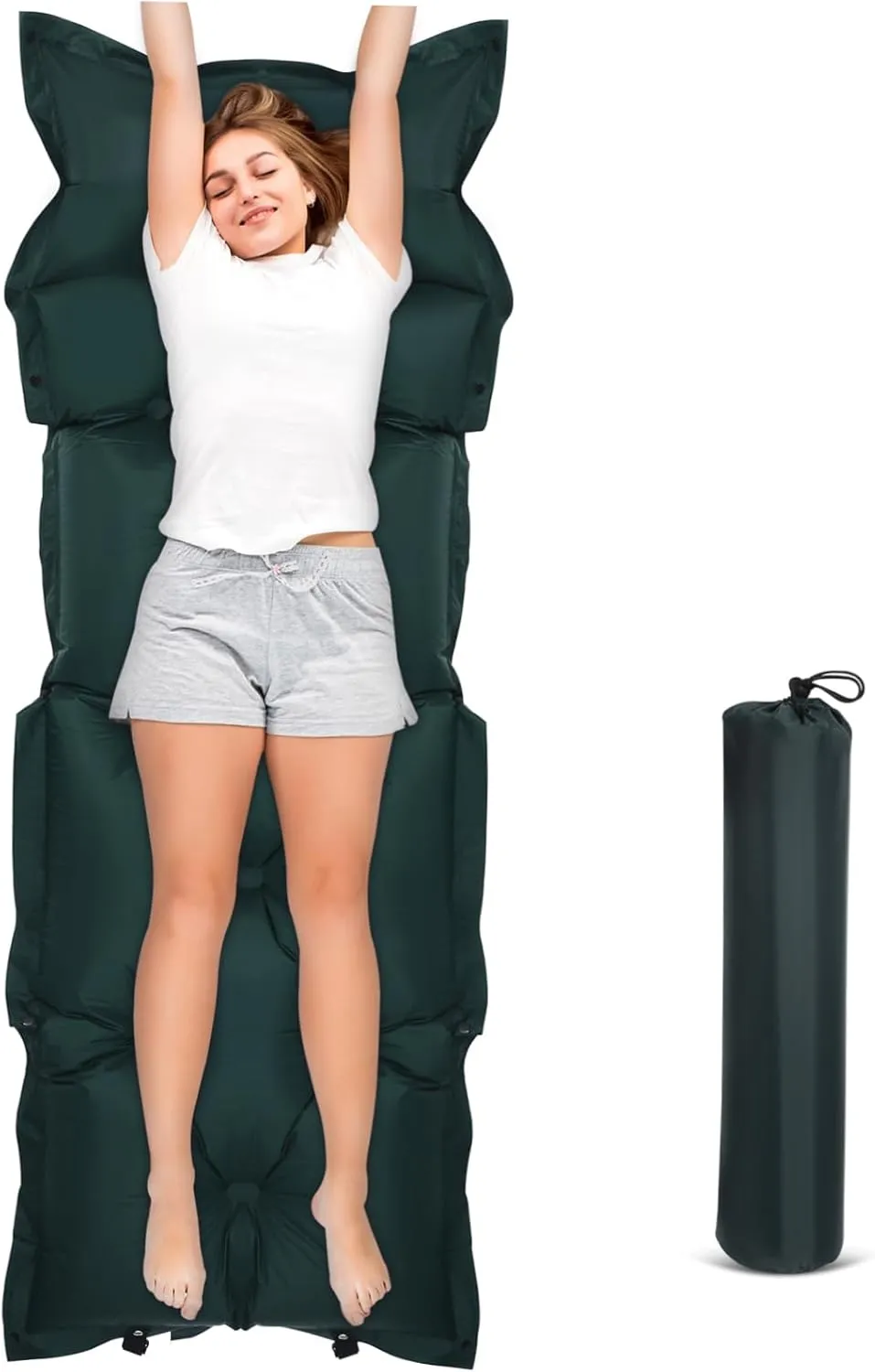 Happyyami Portable Camping Bed Self-Inflating Sleeping Pad Pillow Comfortable and Durable Air Mattress Olive Green 185x60x2.5cm
