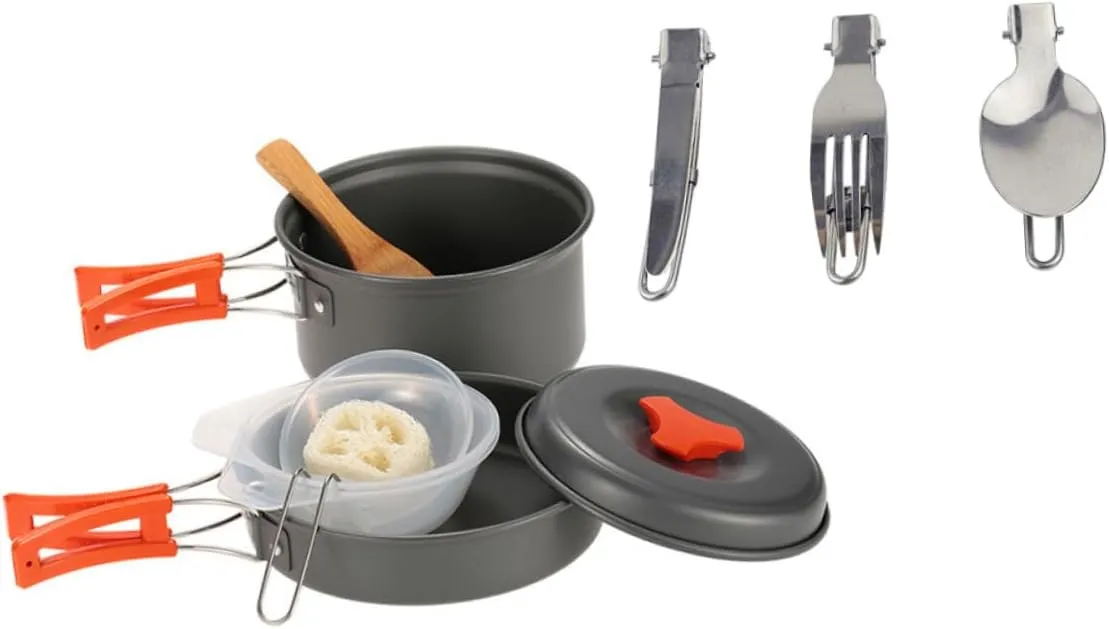 Happyyami Titanium Camping Cookware Set Picnic Pot for 1-2 People Pan Set Outdoor Cooking Supplies