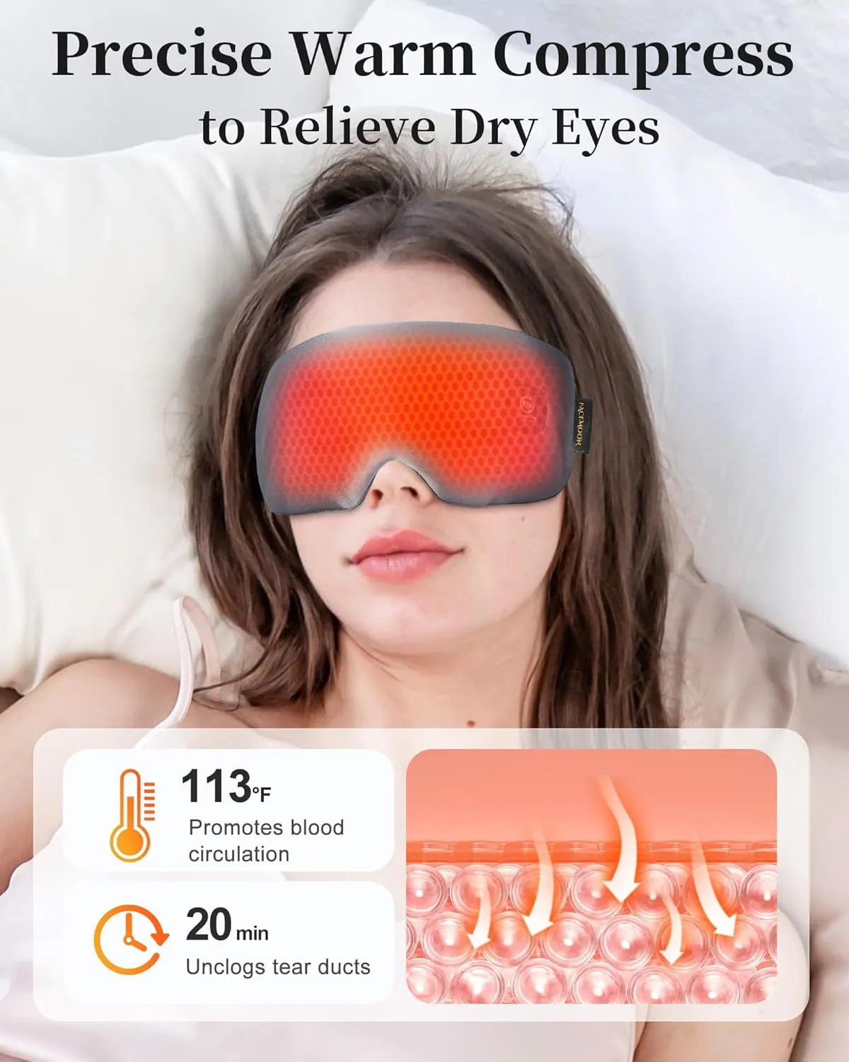 Heated Eye Mask Warm Compress: Silk Cordless Heating Pad for Dry Eyes - Rechargeable Moist Heat Masks for Stye Treament Headache Sinus Pressure Relief - Washable Elective Hot Warmer