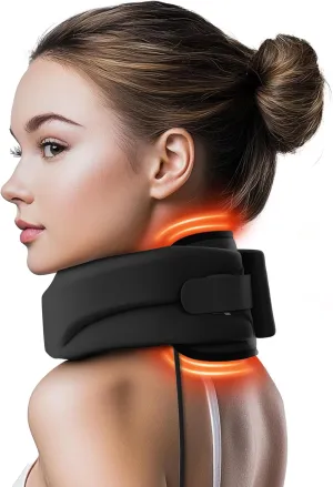 Heated Neck Brace Cervical Collar - Neck Support Brace with Heating Pad, Soft Foam Wraps Keep Vertebrae Stable and Aligned for Relief of Cervical Spine Pressure for Women & Men Black (S Size)