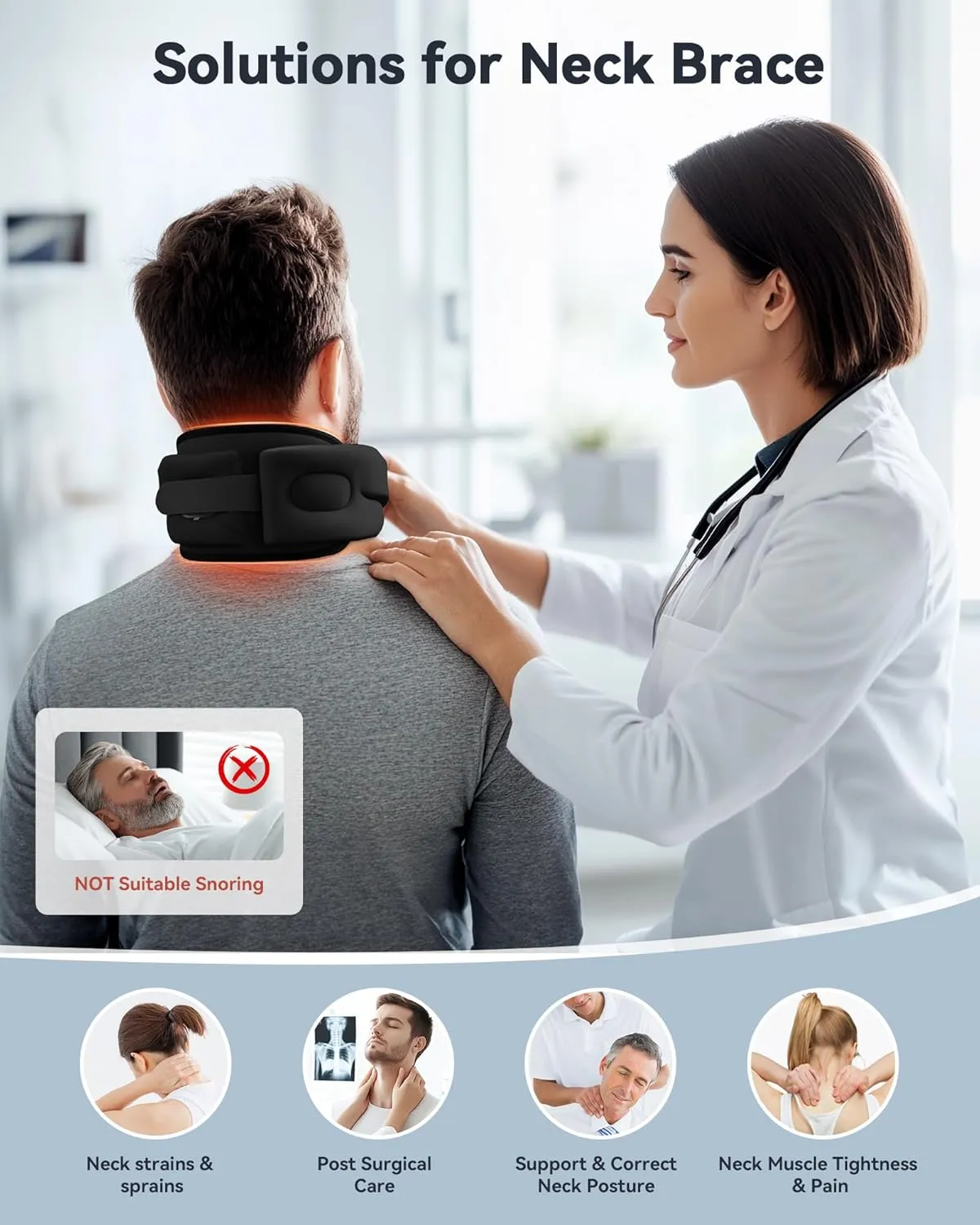 Heated Neck Brace Cervical Collar - Neck Support Brace with Heating Pad, Soft Foam Wraps Keep Vertebrae Stable and Aligned for Relief of Cervical Spine Pressure for Women & Men Black (S Size)