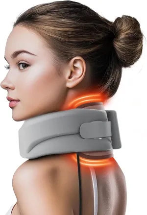Heated Neck Brace Cervical Collar - Neck Support Brace with Heating Pad, Soft Foam Wraps Keep Vertebrae Stable and Aligned for Relief of Cervical Spine Pressure for Women & Men Gray (M Size)