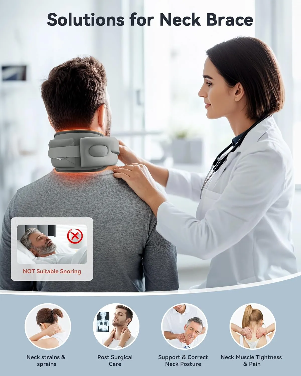 Heated Neck Brace Cervical Collar - Neck Support Brace with Heating Pad, Soft Foam Wraps Keep Vertebrae Stable and Aligned for Relief of Cervical Spine Pressure for Women & Men Gray (M Size)