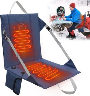 Heated Stadium Seat Cushion Pad Cordless Rechargeable 149F USB Battery Heated Bleacher Cushion Portable Heating Pad with Backrest Heating for Outdoor Camping, Fishing - 3 Heat Settings (NO Power Bank)