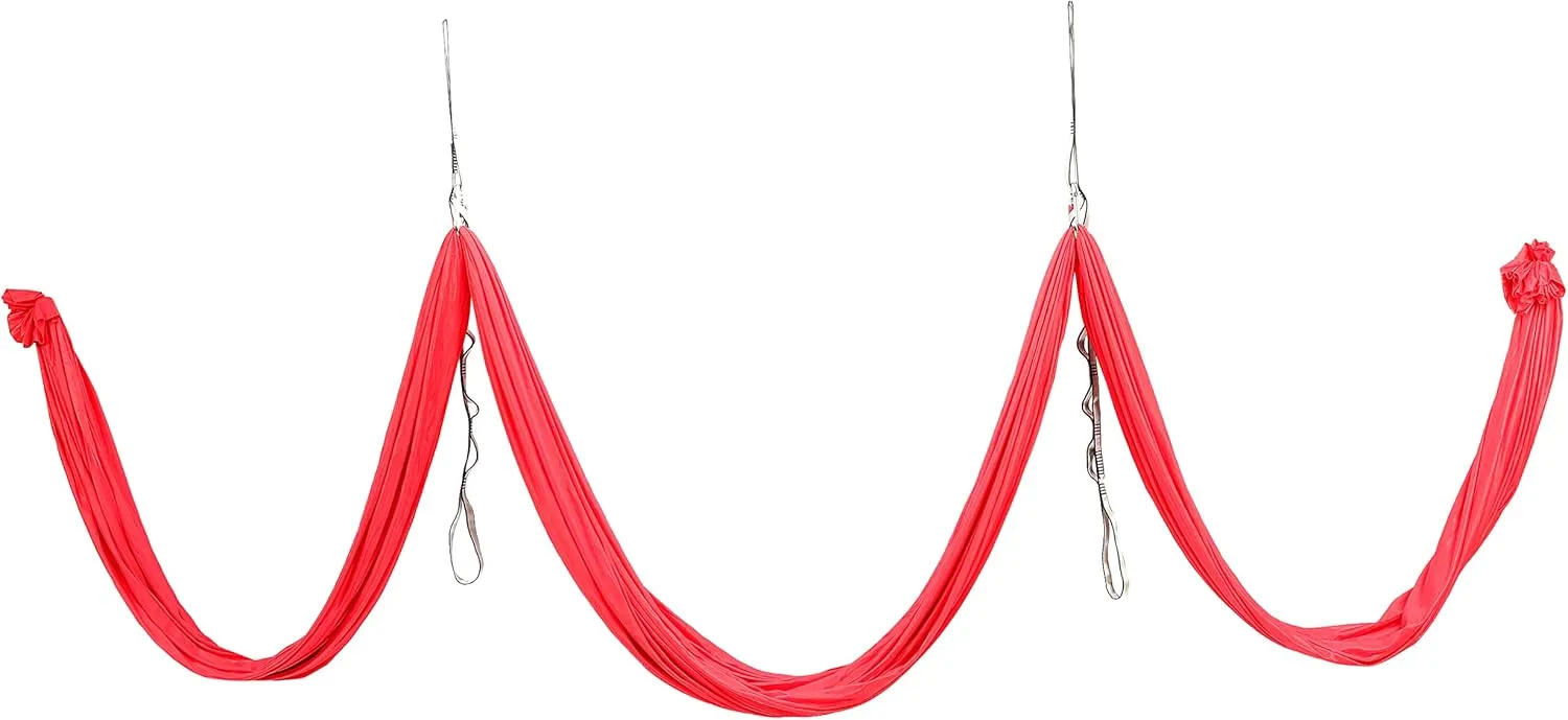 HECASA 6M Yoga Swing Silk Fabric Aerial Yoga Hammock Hanging Swing Kit w/Daisy Chain O-Ring Yoga Sling Inversion Workout Equipment Home Gym Yoga Swing Set Indoor & Outdoor Red 6.56 Yards