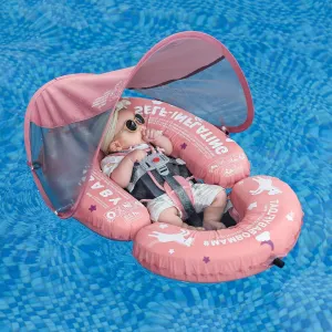 HECCEI Mambobaby Baby Pool Floats Hammock with Canopy - Portable Swimming Floating Toys Self-Inflating Water Hammock Pool Raft Floatie Lounger for Baby Summer Lake Beach UPF50 , Pink