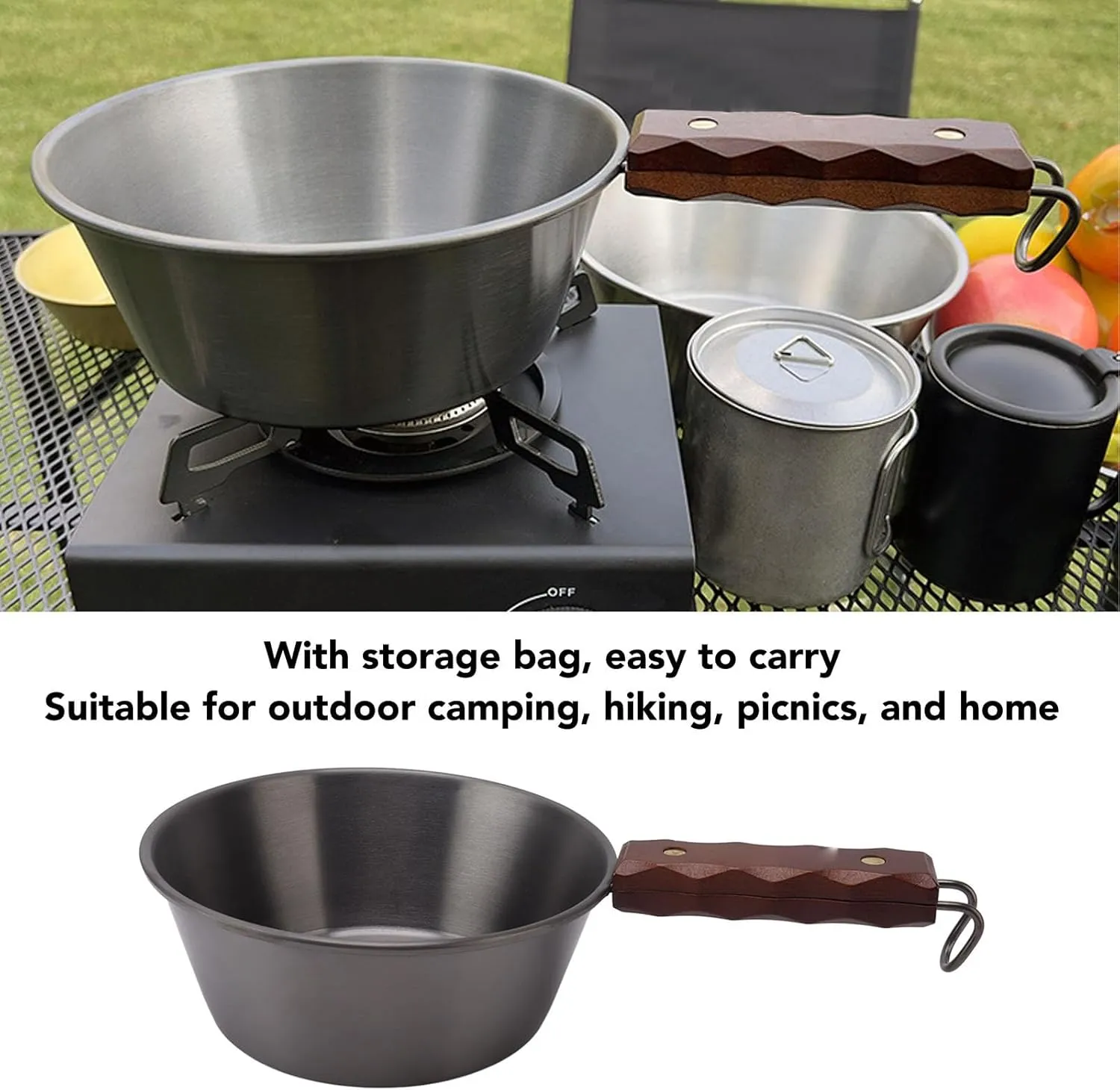 HEEPDD Camping Frying Pan, Stainless Steel Camping Skillet Non Stick Camping Cookware Fry Pan for Jetboil Camping and Backpacking Stoves (Black)