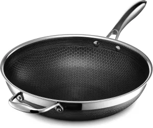 HexClad Hybrid Nonstick 12-Inch Wok, Stay-Cool Handle, Dishwasher-Friendly, Oven-Safe Up to 900°F, Induction-Ready, Compatible with All Cooktops