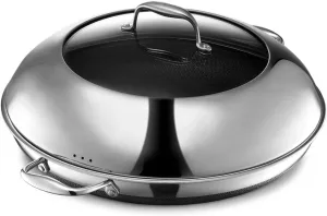 HexClad Hybrid Nonstick 14-Inch Frying Pan with Stainless Steel Lid, Stay-Cool Handles, Dishwasher-Friendly, Oven-Safe Up to 900°F, Induction-Ready, Compatible with All Cooktops