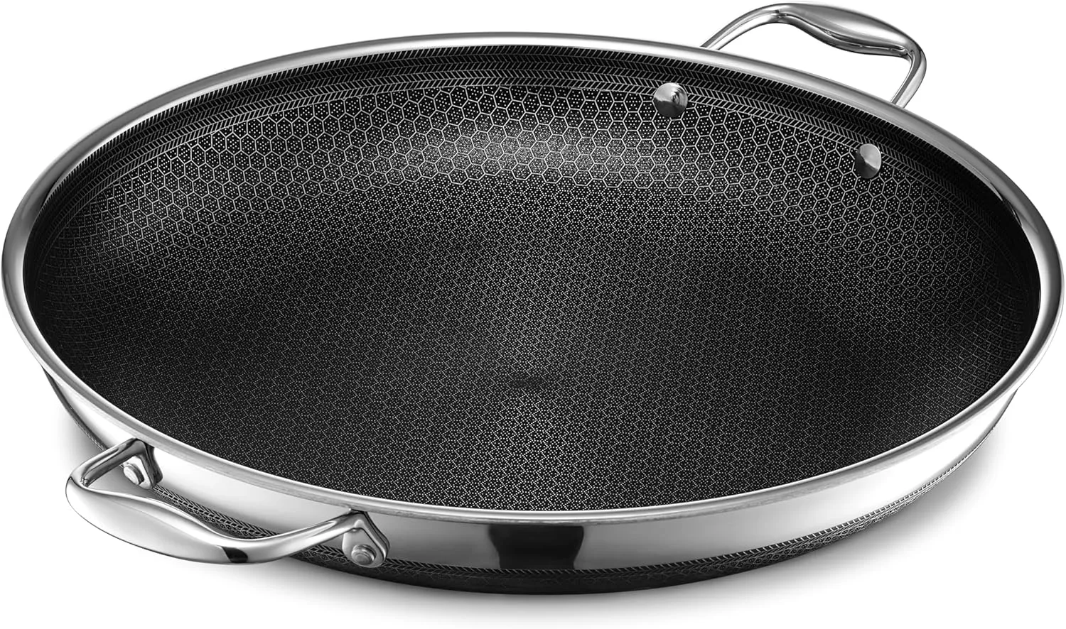 HexClad Hybrid Nonstick 14-Inch Frying Pan with Stainless Steel Lid, Stay-Cool Handles, Dishwasher-Friendly, Oven-Safe Up to 900°F, Induction-Ready, Compatible with All Cooktops