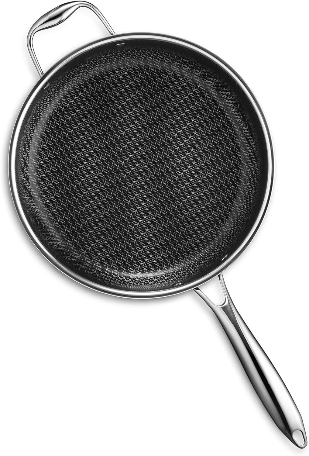 HexClad Hybrid Nonstick 3.3-Quart Deep Sauté Pan with Tempered Glass Lid, Stay-Cool Handle, Dishwasher-Friendly, Oven-Safe Up to 900°F, Induction-Ready, Compatible with All Cooktops