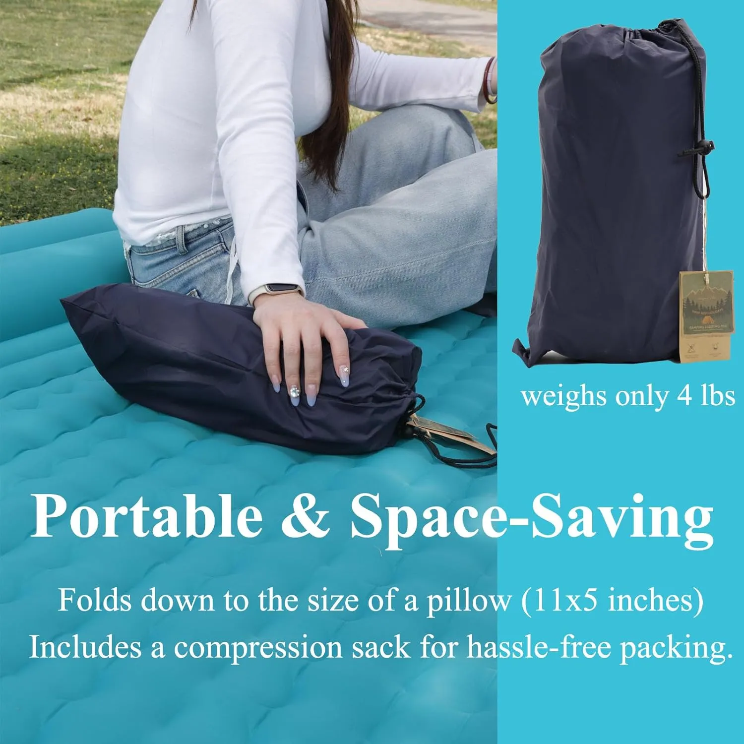 HI FINE CARE Inflatable Double Sleeping Pad for Camping, 2 Person Air Mattress Self-Inflating Camp Pad, Extra Thick & Lightweight, Ultimate Comfort for Two Campers