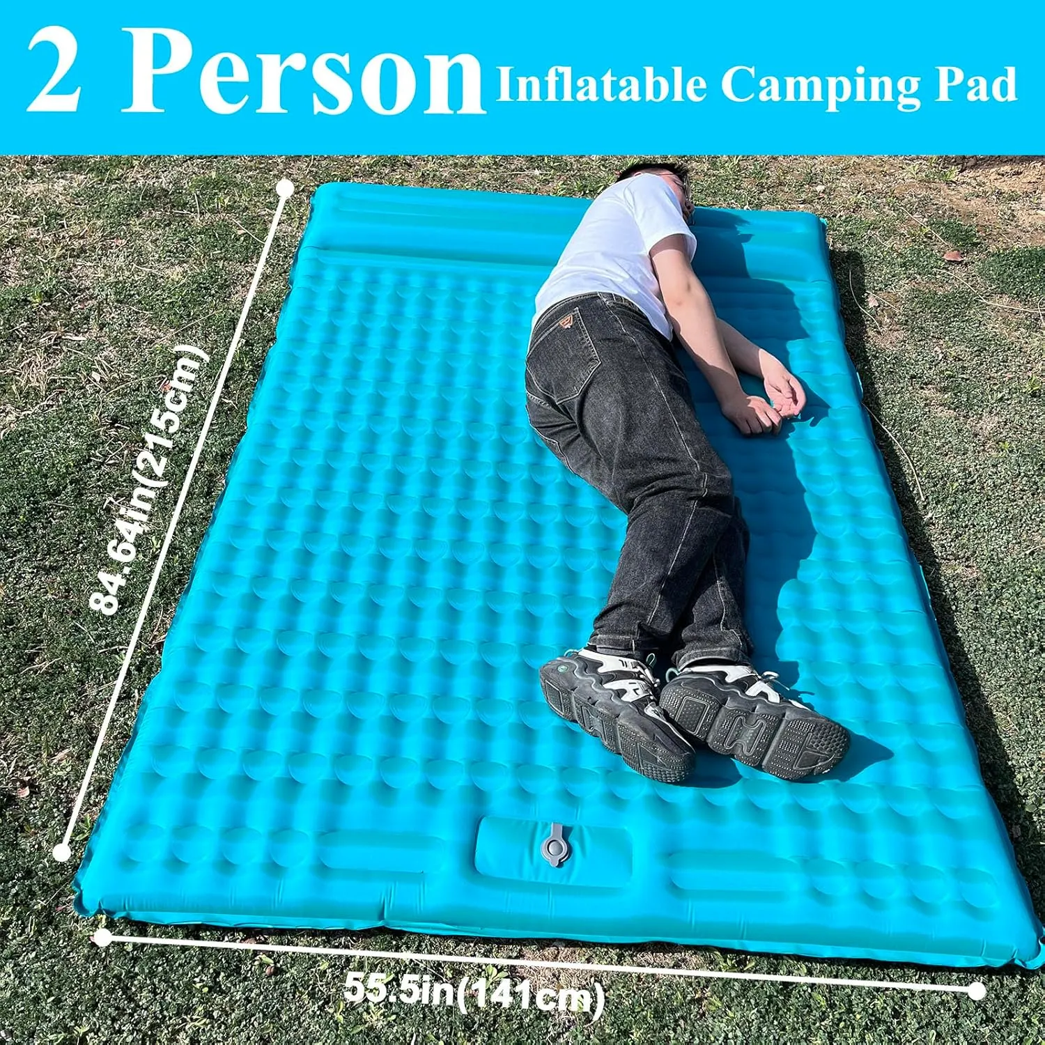 HI FINE CARE Inflatable Double Sleeping Pad for Camping, 2 Person Air Mattress Self-Inflating Camp Pad, Extra Thick & Lightweight, Ultimate Comfort for Two Campers