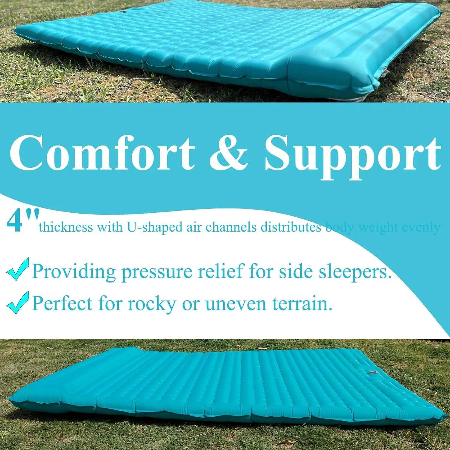 HI FINE CARE Inflatable Double Sleeping Pad for Camping, 2 Person Air Mattress Self-Inflating Camp Pad, Extra Thick & Lightweight, Ultimate Comfort for Two Campers