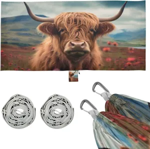 Highland Cow Camping Hammock, 330 lbs with 2 Tree Straps, Carry Bag, Single Portable Hammock for Outdoor/Indoor, Hiking, Beach, Backpacking, Travel