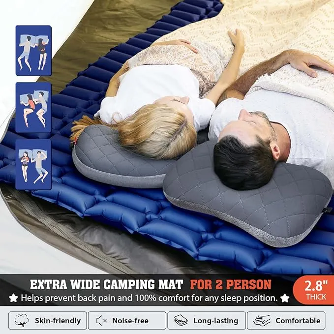 Hikenture Ultralight Camping Mattress 2 Person,Double Sleeping Pad, Backpacking Pad with Pump Sack,Inflatable Air Mat for Tent(Blue)