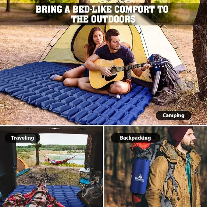 Hikenture Ultralight Camping Mattress 2 Person,Double Sleeping Pad, Backpacking Pad with Pump Sack,Inflatable Air Mat for Tent(Blue)