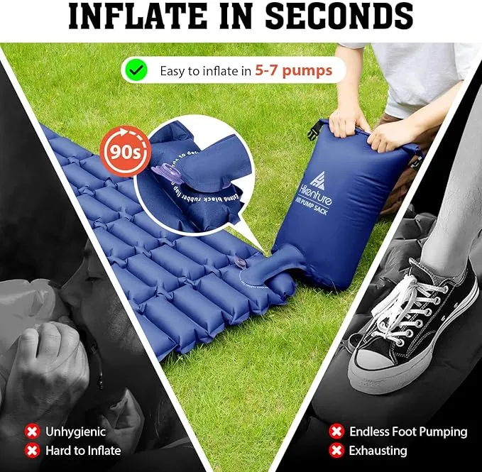 Hikenture Ultralight Camping Mattress 2 Person,Double Sleeping Pad, Backpacking Pad with Pump Sack,Inflatable Air Mat for Tent(Blue)