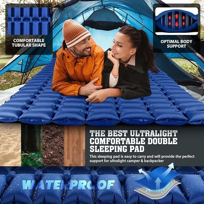 Hikenture Ultralight Camping Mattress 2 Person,Double Sleeping Pad, Backpacking Pad with Pump Sack,Inflatable Air Mat for Tent(Blue)