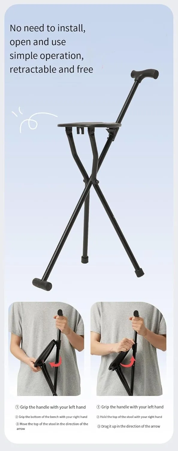 hiking cane, folding cane stool, stable and comfortable seat,Elderly specific three legged stool