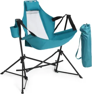 HOMEFUN Hammock Camping Chair - Portable Swinging Chairs for Adults with Stand and Storage Bag, Oversized Folding Rocking for Lawn Camp Fishing Hiking, Blue