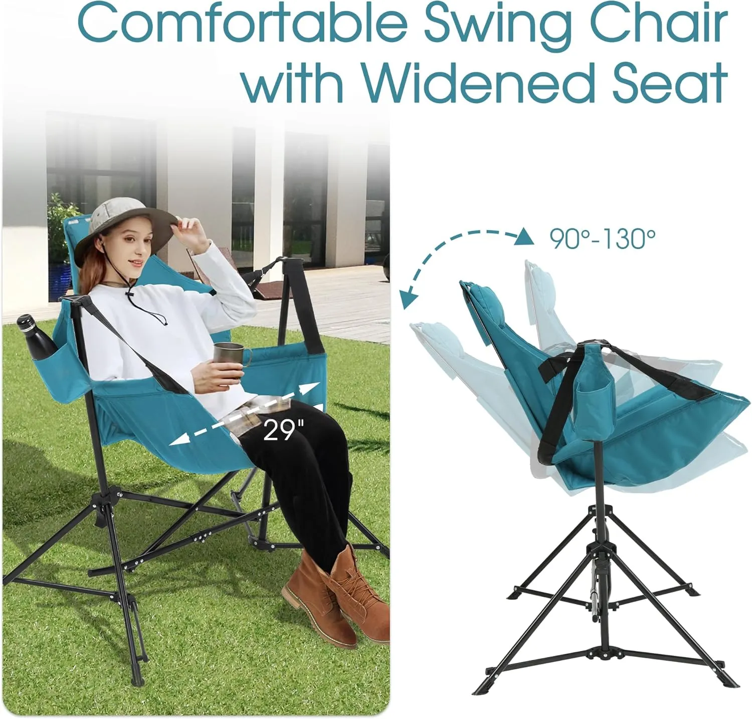HOMEFUN Hammock Camping Chair - Portable Swinging Chairs for Adults with Stand and Storage Bag, Oversized Folding Rocking for Lawn Camp Fishing Hiking, Blue