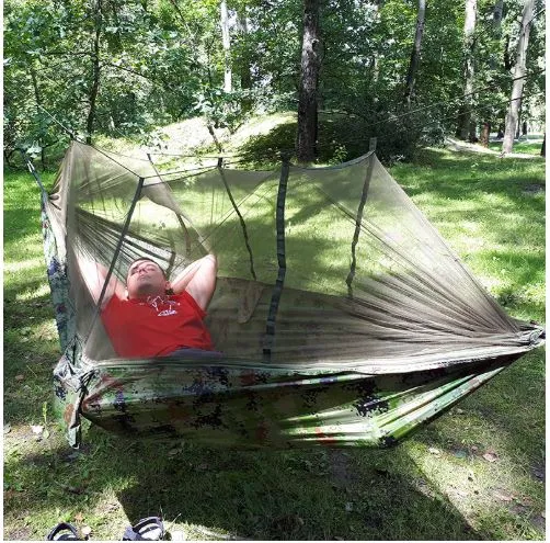 HomeTrendz™ Double Camping Hammock with Mosquito Net | Garden, Backyard, Camping, Backpacking Outdoor Hammock Tent