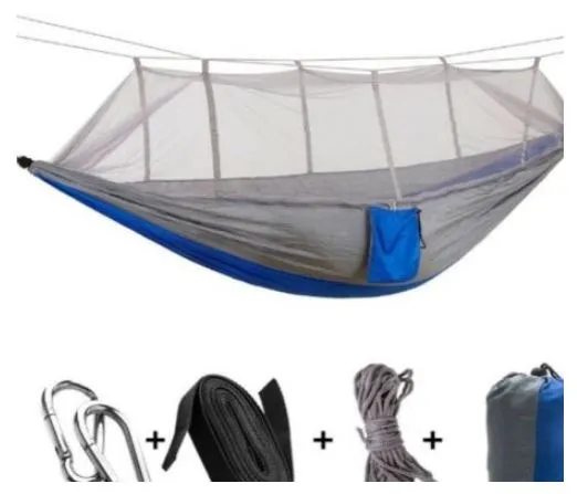HomeTrendz™ Double Camping Hammock with Mosquito Net | Garden, Backyard, Camping, Backpacking Outdoor Hammock Tent