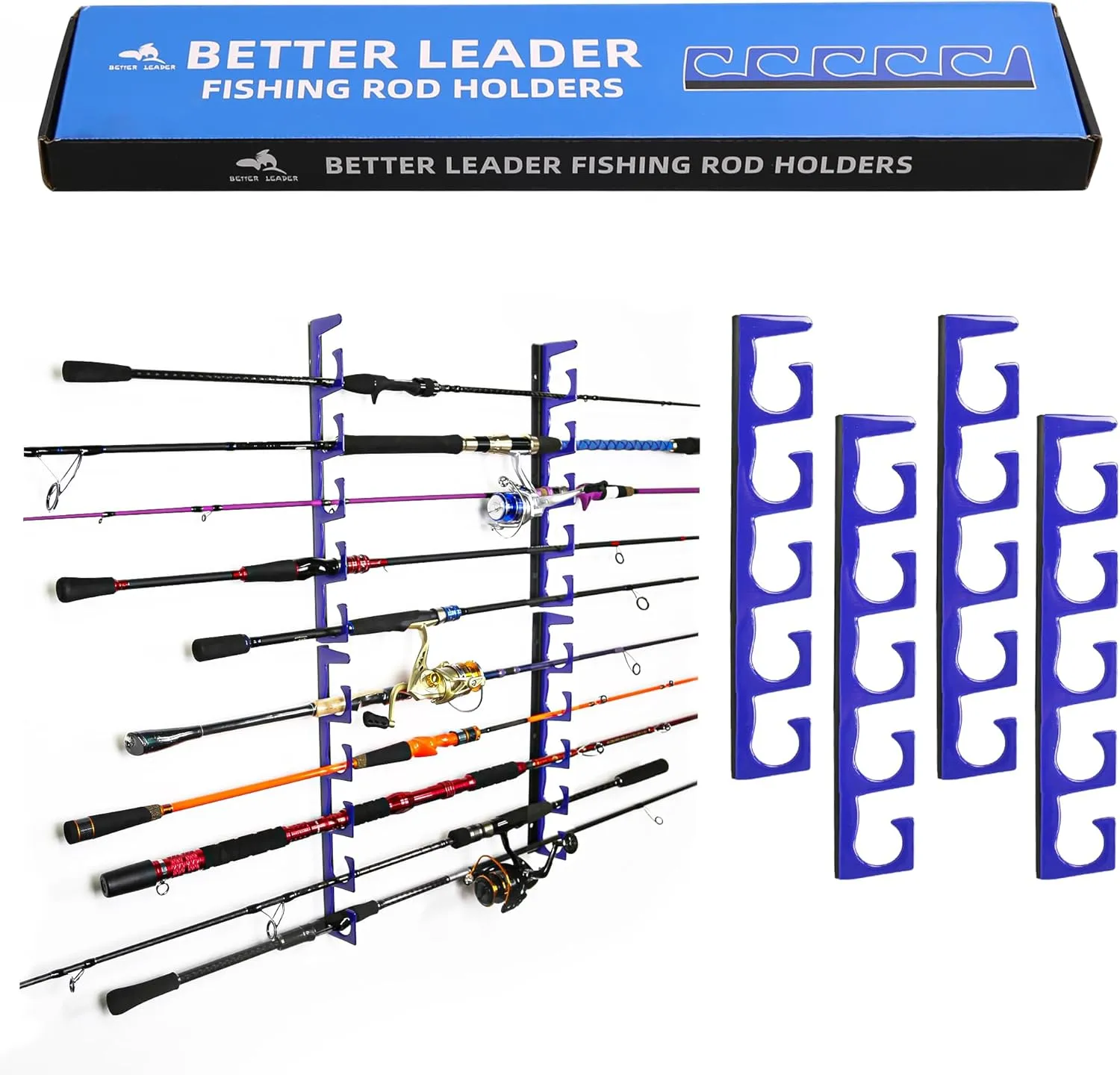 Horizontal Fishing Rod Holders for Garage, Durable Metal Fishing Pole Holders for Garage, Wall Ceiling Mounted Fishing Rod Rack, Premium Garage Organization for 10 Rods or Combos