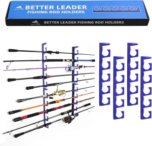 Horizontal Fishing Rod Holders for Garage, Durable Metal Fishing Pole Holders for Garage, Wall Ceiling Mounted Fishing Rod Rack, Premium Garage Organization for 10 Rods or Combos